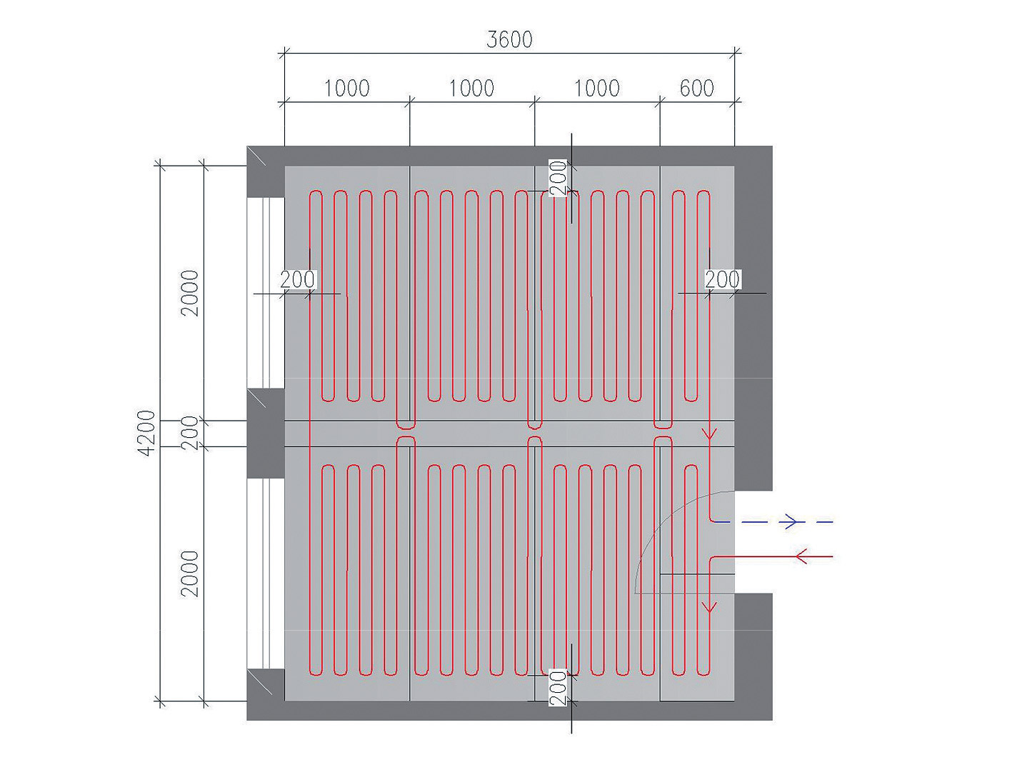 Obr. 9 Kladečský výkres ITAP podlahových panelů s integrovanou trubkou