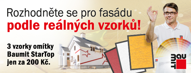 Zákazníci z řad majitelů rodinných domů budou moci využít nabídky k zaslání fyzických vzorků omítky Baumit StarTop za zvýhodněnou cenu