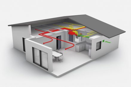 Bungalov s rozlohou 160 m2 venkovní vzduch přiváděný vzduch odváděný vzduch odvětrávaný vzduch