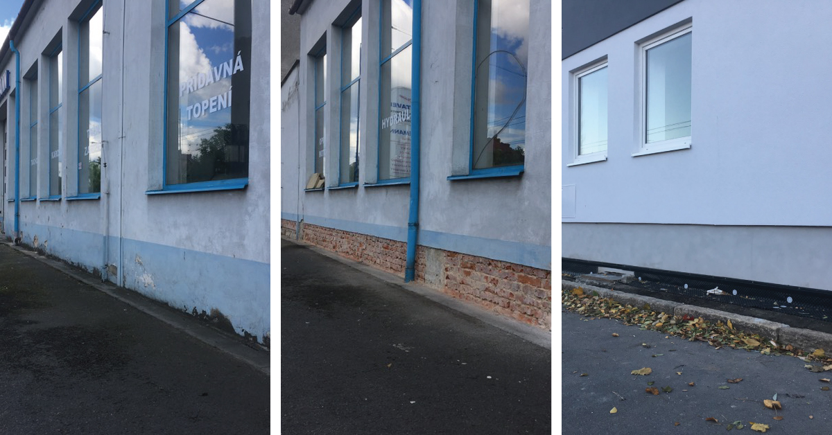Použití IZONIL omítky na renovaci soklové části zdi