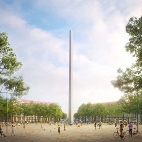 Výrazným prvkem návrhu je také centrální monument