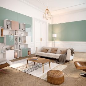 Obložení stěn a knihovny Matelac a Lacobel Green Pastel