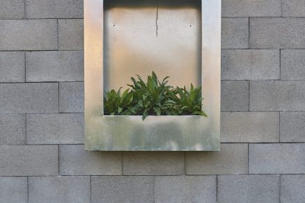 Slepé malé okno oplechované a ozdobené rostlinami
