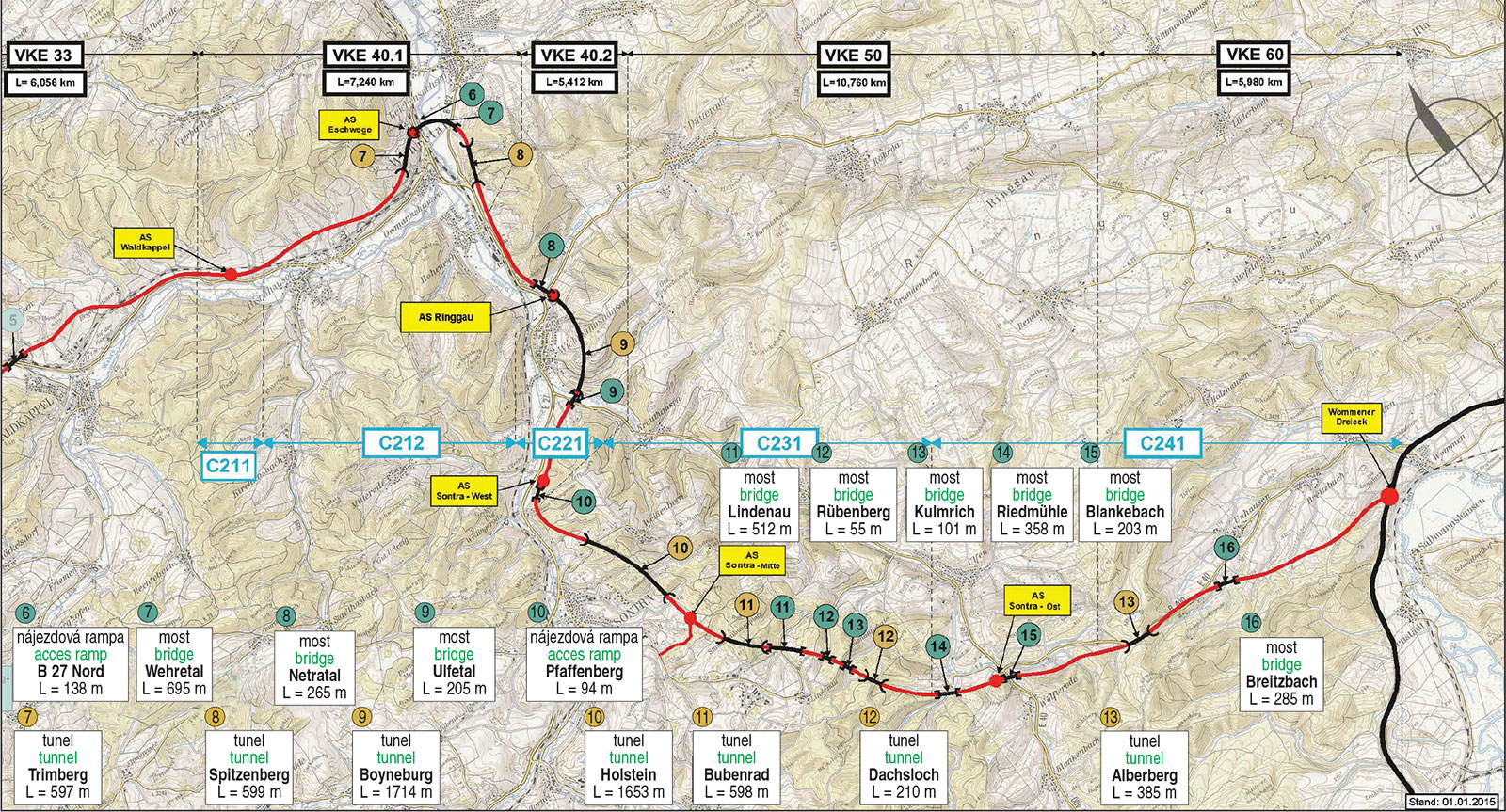 Obr. 1  Mapa úseku dálnice A44 (zdroj: DEGES Deutsche Einheit Fernstraßenplanungs- und -bau GmbH)