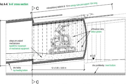 Obr. 6 Podélný řez – výřez z projektové dokumentace (zdroj: BeMo Tunneling)