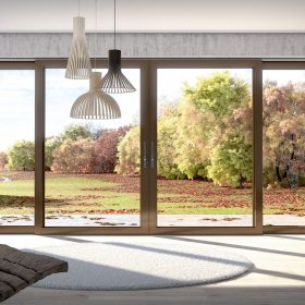Nový posuvně-zdvižný systém Schüco LivIngSlide propojí interiér s domu s venkovní terasou.