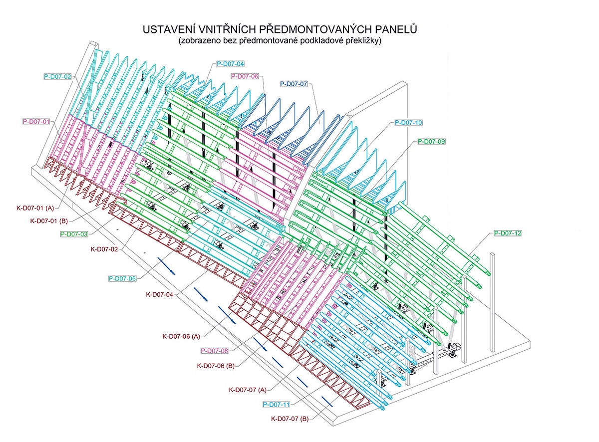 Bednění pro monolitickou střechu centra sestávalo celkem ze 144 unikátních celků.