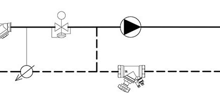 Obr. 5a Schéma zapojení s dvoucestným tlakově nezávislým regulačním ventilem