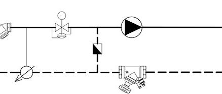 Obr. 5b Schéma zapojení s dvoucestným tlakově nezávislým ventilem a zpětnou klapkou ve zkratu