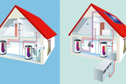 Obr. 1 Tepelná čerpadla vzduch voda pro vnitřní instalaci vlevo a venkovní instalaci vpravo.