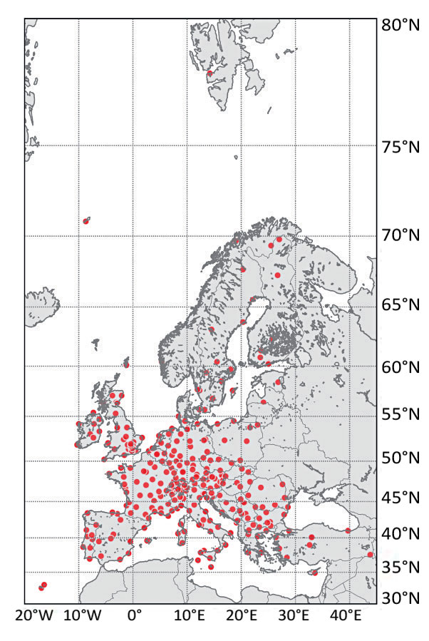 Obr. 2 Lokality v Evropě uvažované v analýze