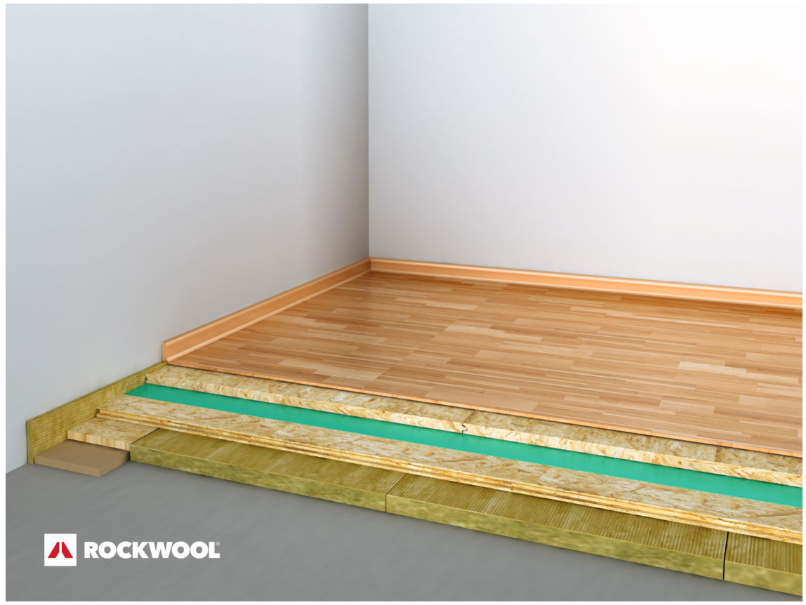 Akustická lehká plovoucí podlaha s izolací z kamenné vlny STEPROCK HD v systému AKUFLOOR®