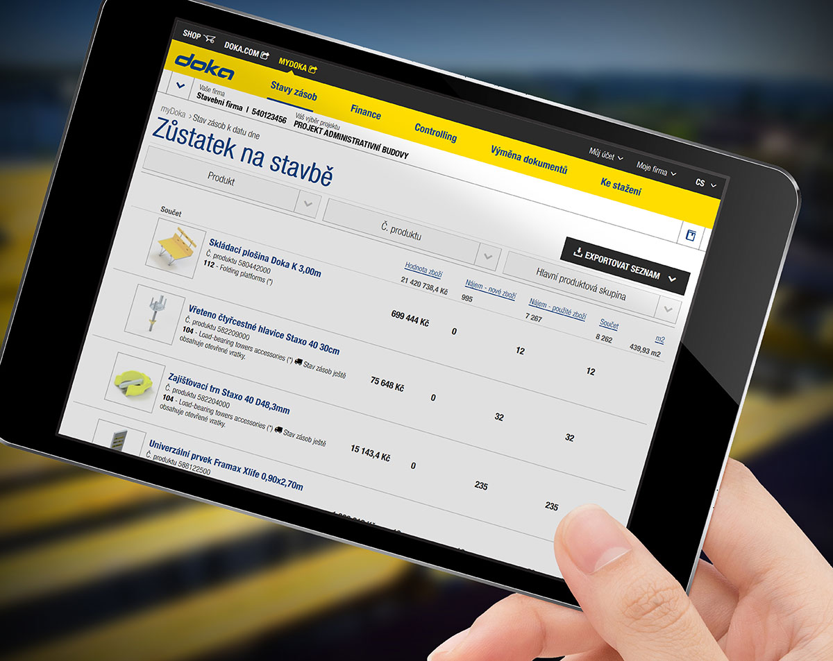 Nástroje v rámci zákaznického portálu myDoka umožňují online správu vašeho staveniště. Například výpis materiálu je vítaným pomocníkem při fyzické kompletaci vratky. Archiv dokumentů zase usnadňuje dohledávání a eliminuje časově náročné a ekologicky nákladné kancelářské práce.