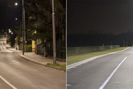 Komunikace osvětlená LED svítidly s náhradní teplotou chromatičnosti 3000 K (vlevo) a 4000 K (vpravo)