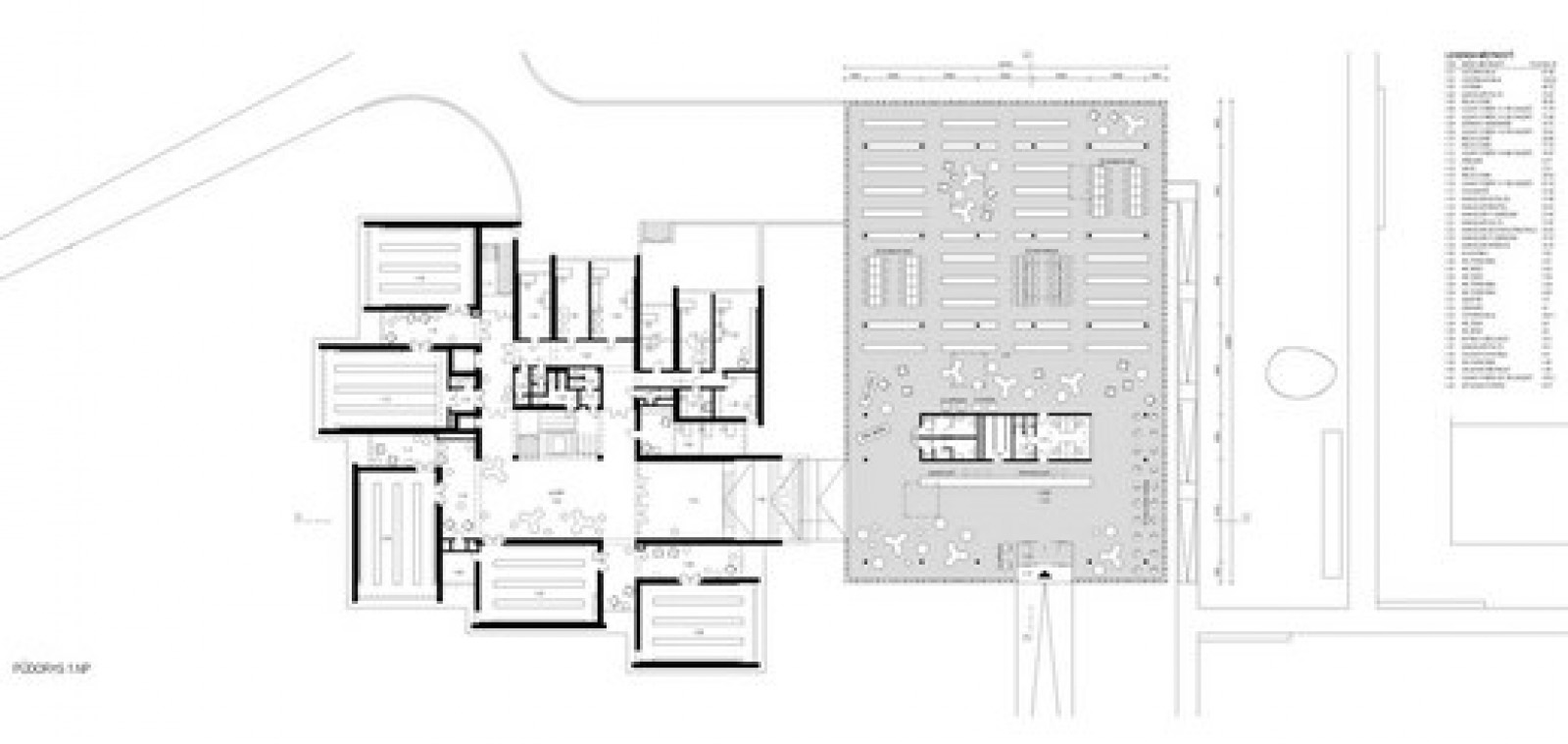 Dostavba Jihočeské vědecké knihovny - půdorys 1NP