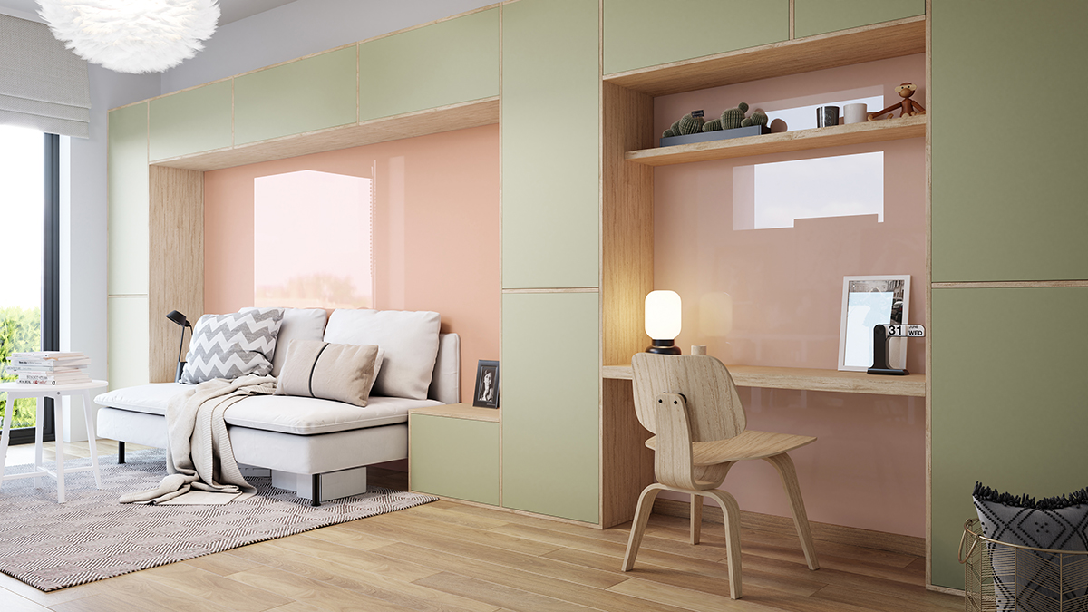 Lacobel Pink Nude a Matelac Green Safari 2