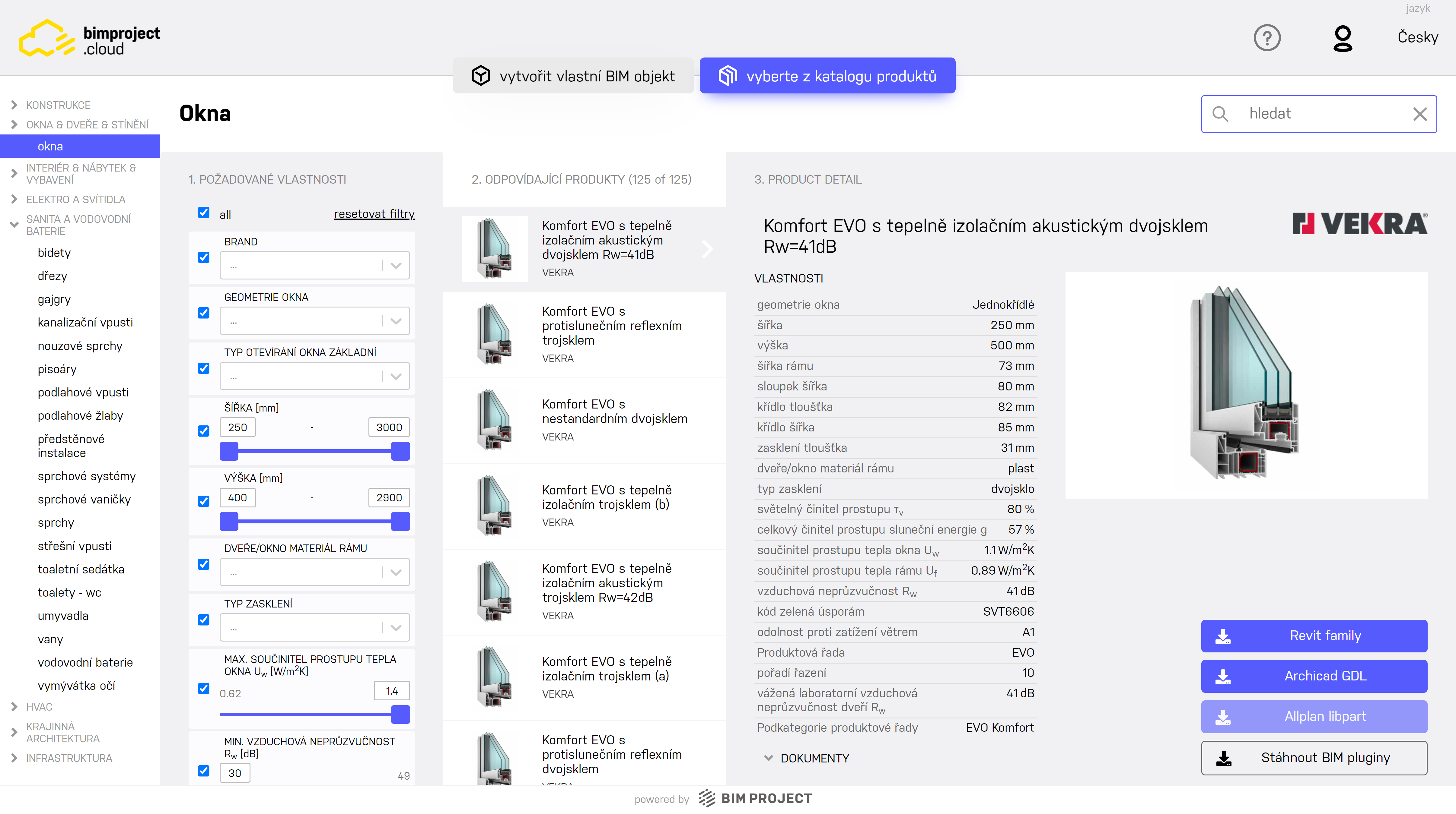 Platforma bimproject.cloud pro stahování hotových BIM objektů  z webu.