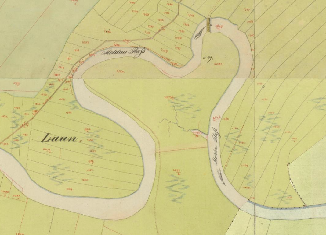 Srdce Vltavy na mapě Stabilního katastru z poloviny 19. století