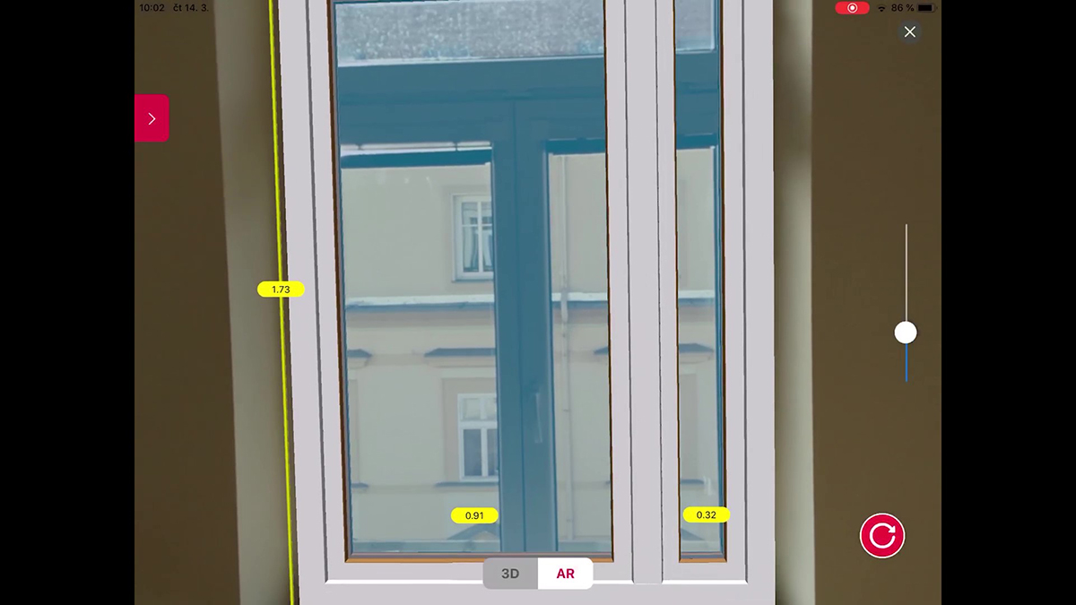 VEKRA rozšírená realita modelovaní okna u zákaznika do reálneho otvoru 