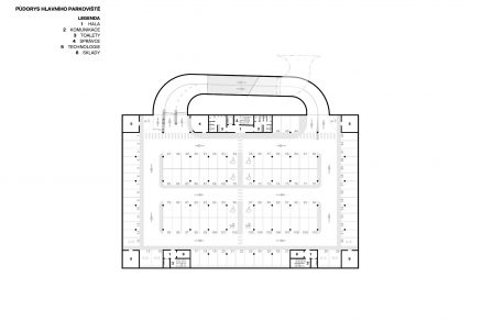 Senovážné náměstí, České Budějovice / vítězný návrh - půdorys parkingu 1.PP