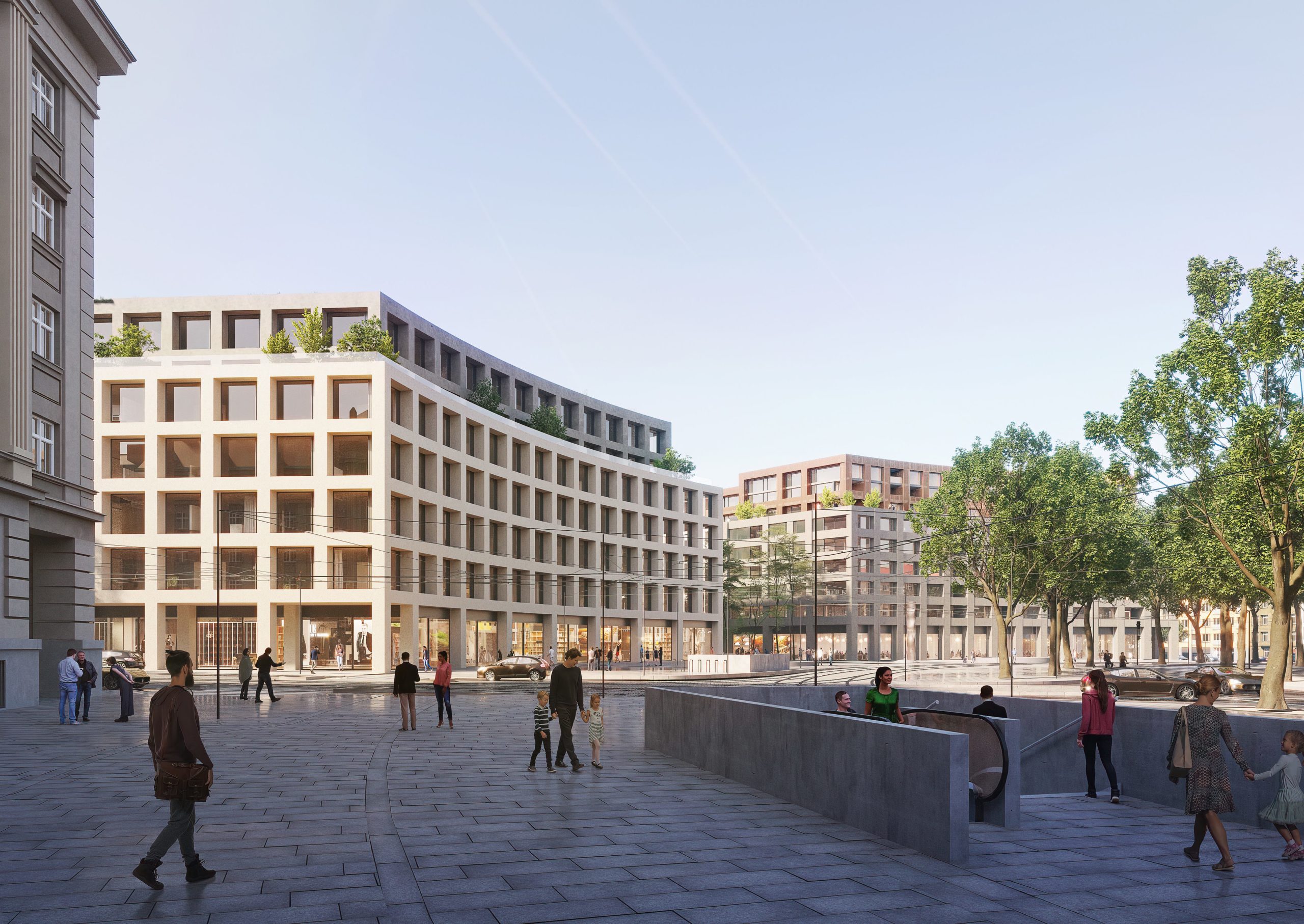 Vizualizace dostavby 4 kvadrantu při pohledu od Generálního štábu AČR, tým 28: A69 – architekti (ČR)
