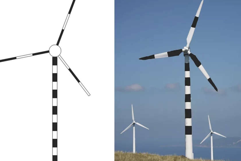 Ilustrace navrženého návrhu větrné turbíny. Výzkumníci tvrdí, že turbína by měla být detekovatelná minimálně 30 sekund před potenciální srážkou.