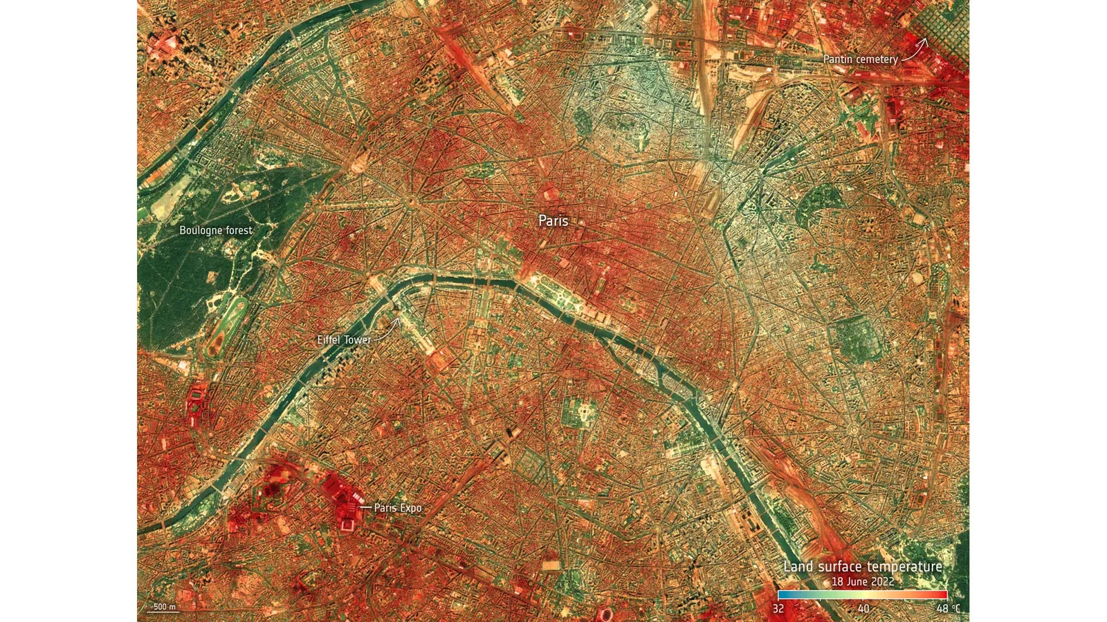 Tepelná mapa Paříže