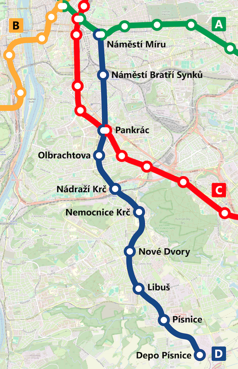 Plán trasy D v kontextu pražského metra