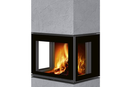 Krb LERA s designovým obkladem THERMALINE ve světle šedém odstínu a strukturovaném povrchu.