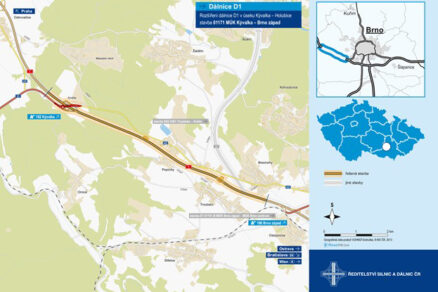 Obr. 2 Výřez z mapy řešeného dálničního úseku D1 st. 01171 MÚK Kývalka – Brno západ
