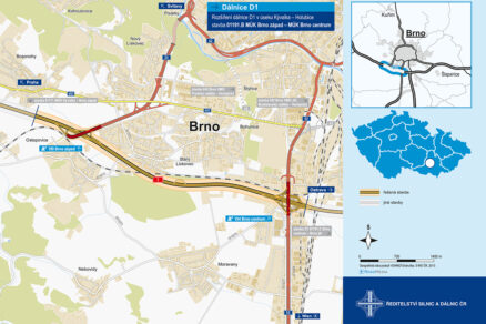 Obr. 3 Výřez z mapy řešeného dálničního úseku D1 st. 01191.B MÚK Brno západ – MÚK Brno centrum