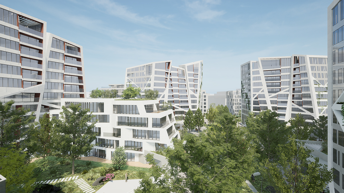 Současná architektura rezidenční čtvrti s důrazem na prostorovou kompozici a zeleň