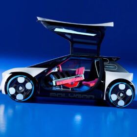 Futuristický koncept Peugeot Polygon s motýlkovými dveřmi a minimalistickým interiérem