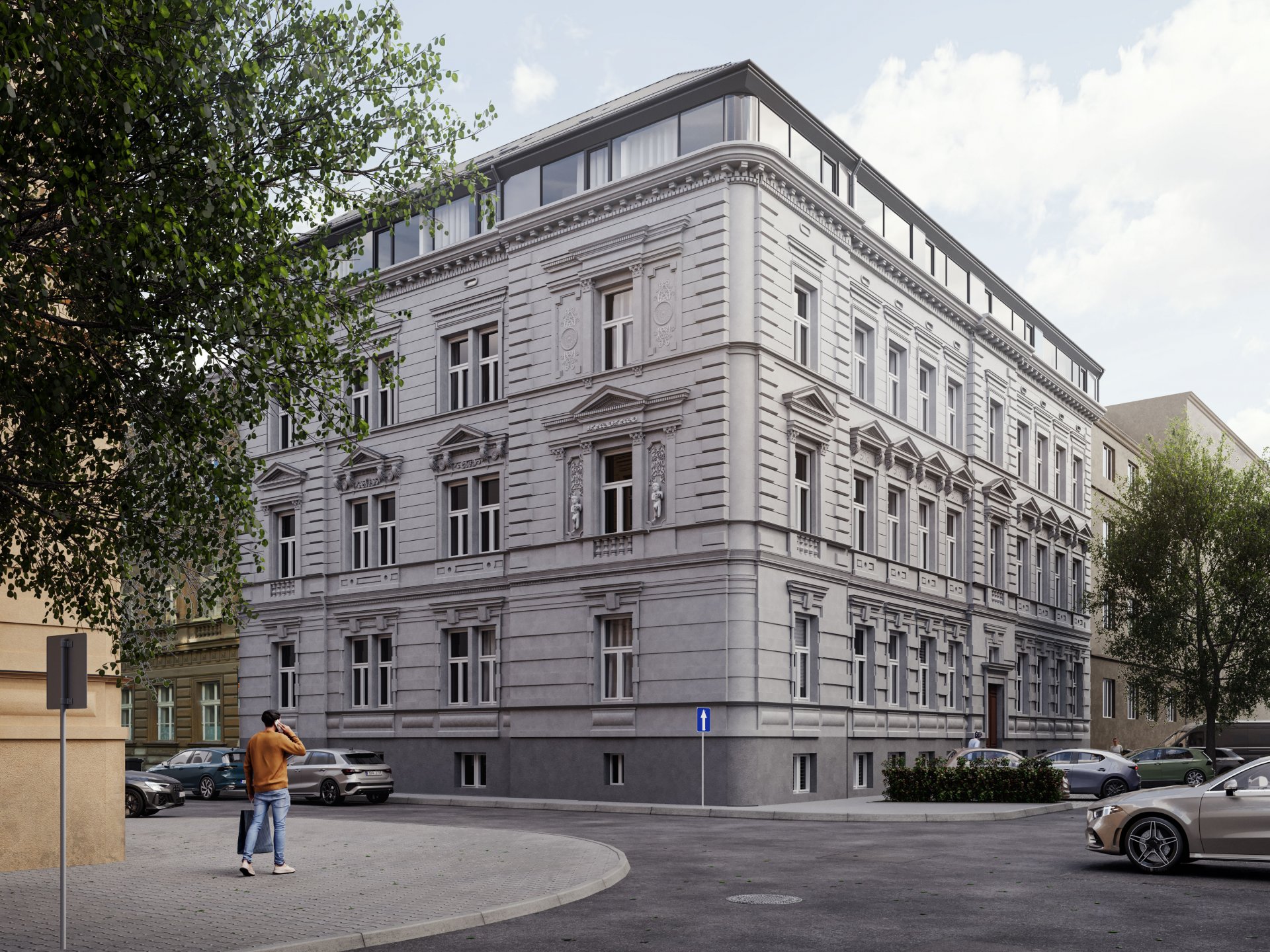 Elegantní linie nároží domu