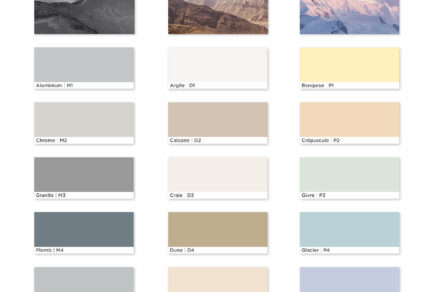 Barevné kolekce akustických podhledů Eurocoustic Metallic, Desert a Polar s ukázkami odstínů