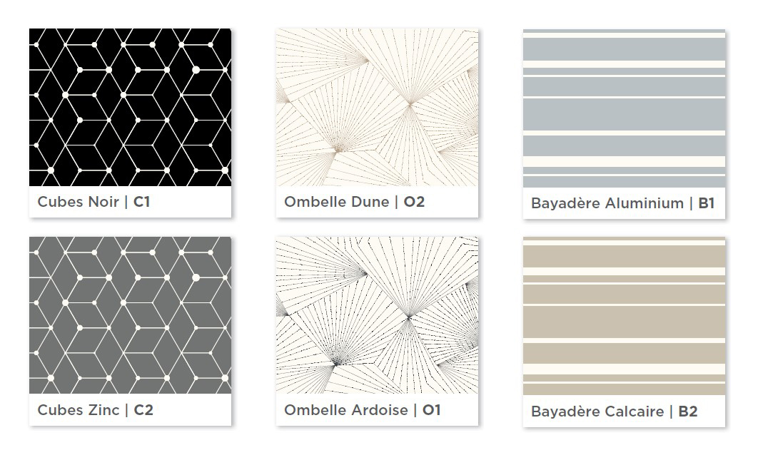 Grafické vzory akustických podhledů EuroDesign s geometrickými a lineárními motivy