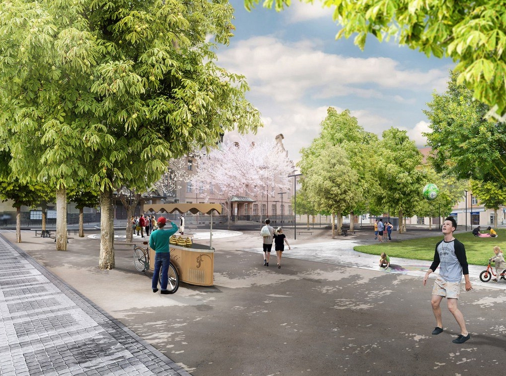 V rámci rekonstrukce dojde k obnově komunikací, inženýrských sítí i zavedení systému hospodaření s dešťovou vodou