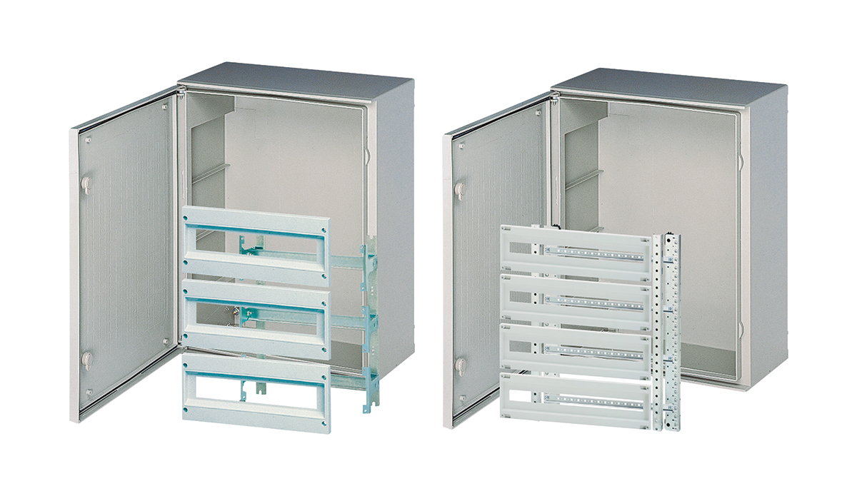 Ocelový rozvaděč Hager Orion s montážními rámy pro průmyslové a komerční elektroinstalace
