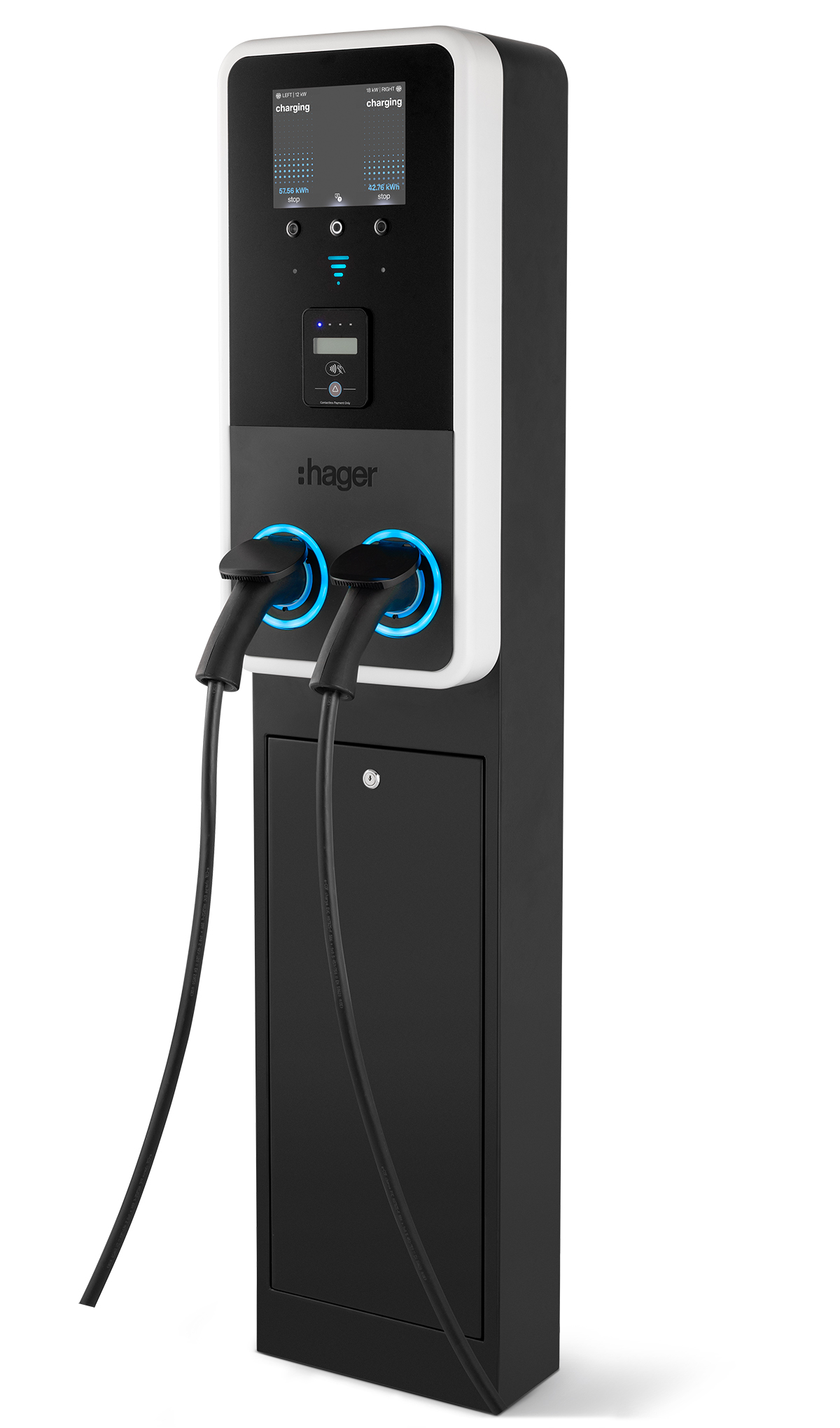 Dvojitá nabíjecí stanice Hager witty park 2 pro komerční elektromobilitu