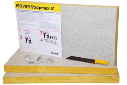 Izolační deska Isover Stropmax 31 včetně příslušenství pro montáž – kotvy, talířky a řezací nástroj