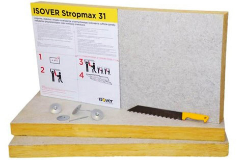 Izolační deska Isover Stropmax 31 včetně příslušenství pro montáž – kotvy, talířky a řezací nástroj