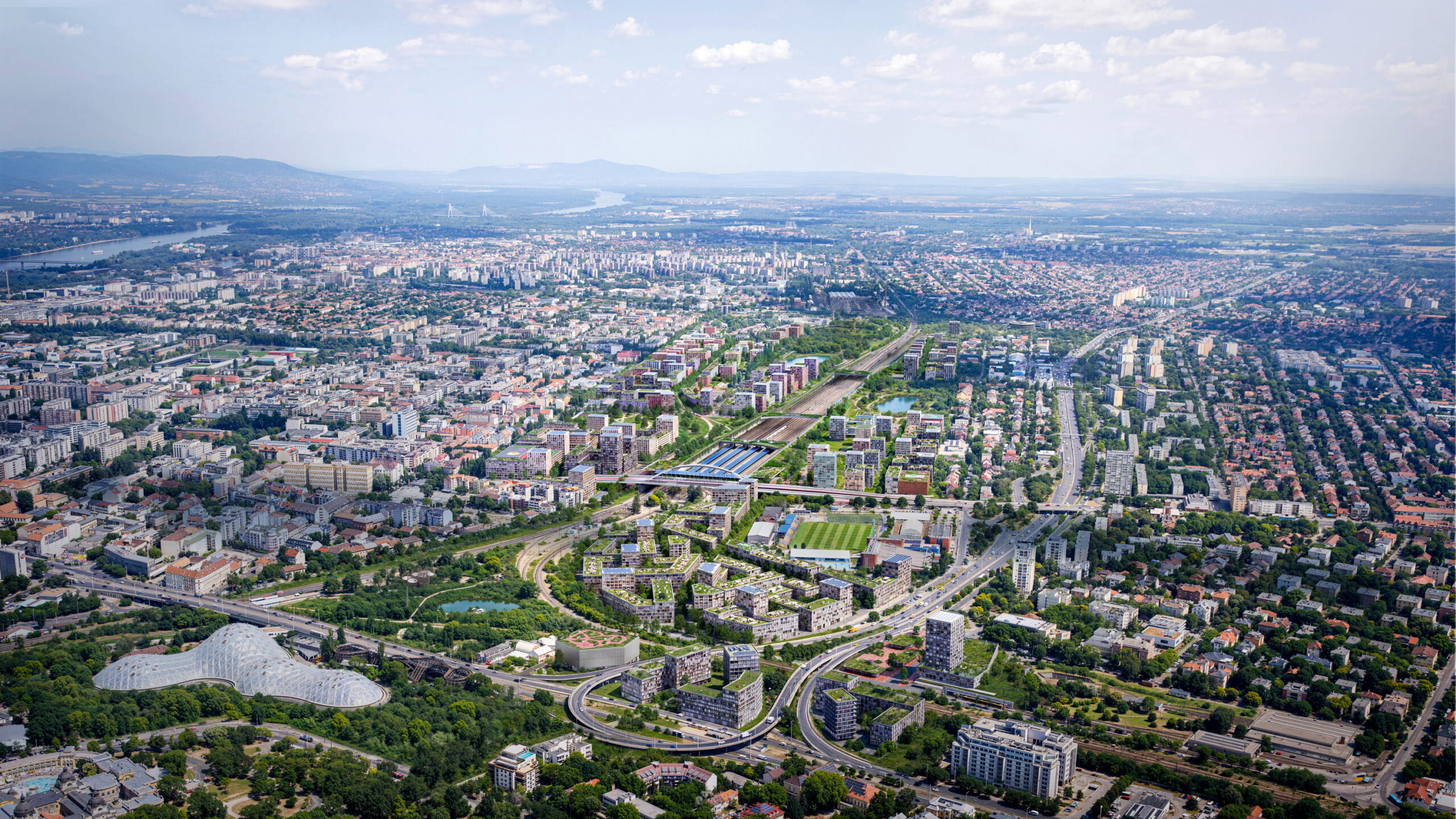 Celkový pohled na propojení městské struktury a krajiny