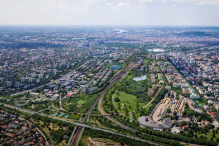 Celkový pohled na návrh nové čtvrti Rákosrendező v Budapešti