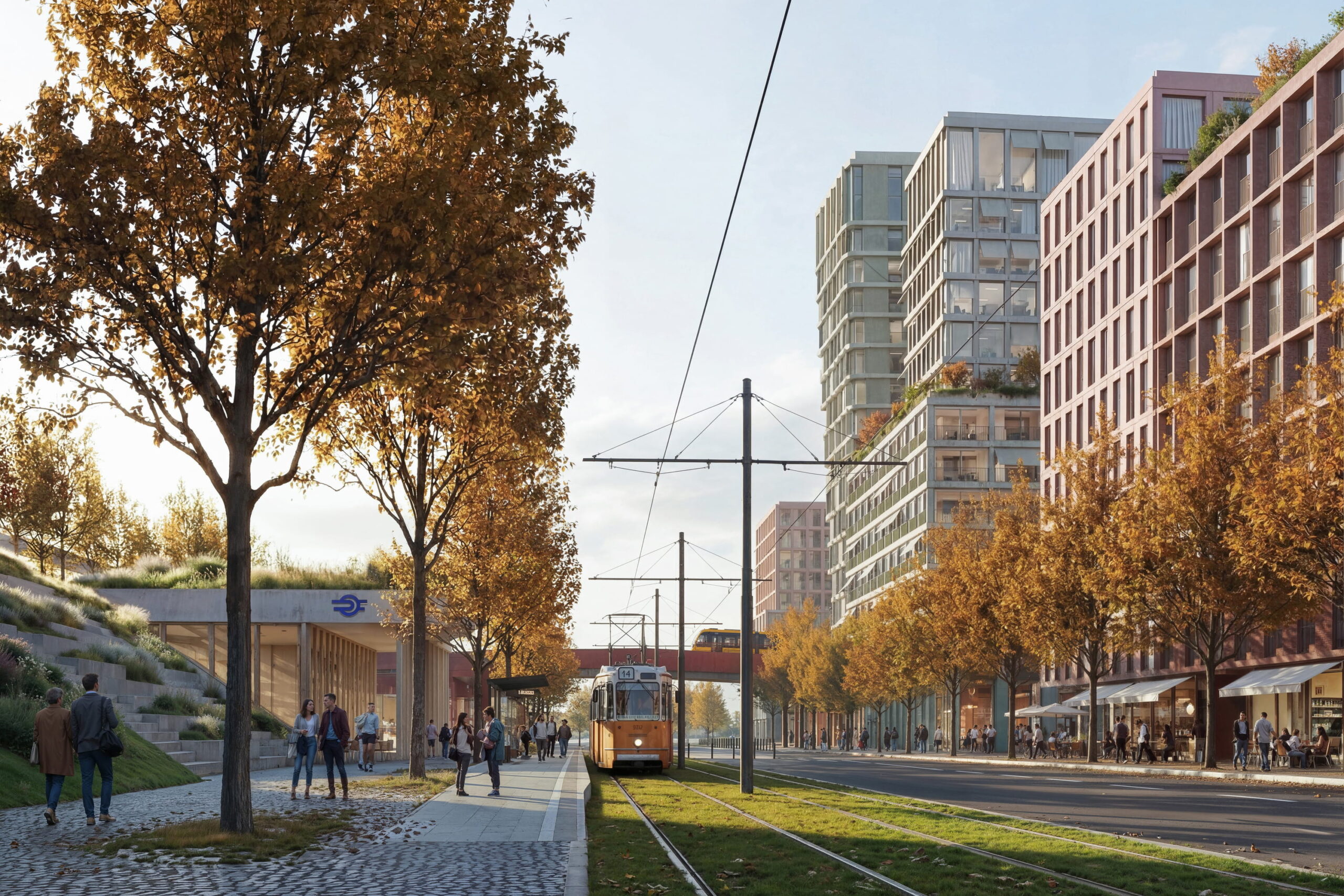 Urbanistický koncept propojující pět čtvrtí a soustavu parků