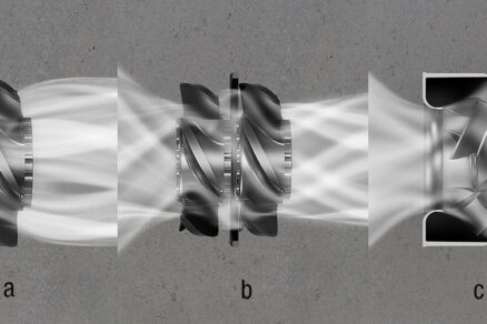 Schéma prúdenia vzduchu u ventilátorov – porovnanie axiálneho, sériového a DiaForce riešenia