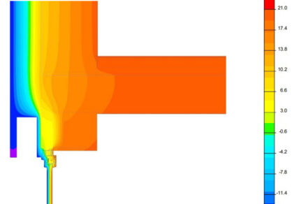 Simulace teplotního pole v místě kastlíku na žaluzie v konstrukci fasády