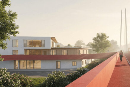 Propojení areálu mostem ve dvou úrovních ocenila porota soutěže třetím místem pro Terezu Tošerovou a Elišku Zabadanovovou z ČVUT v Praze