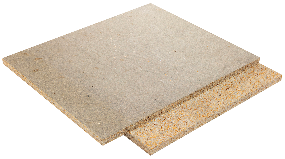 Detail cementotřískové desky s polodrážkou pro suchou podlahu