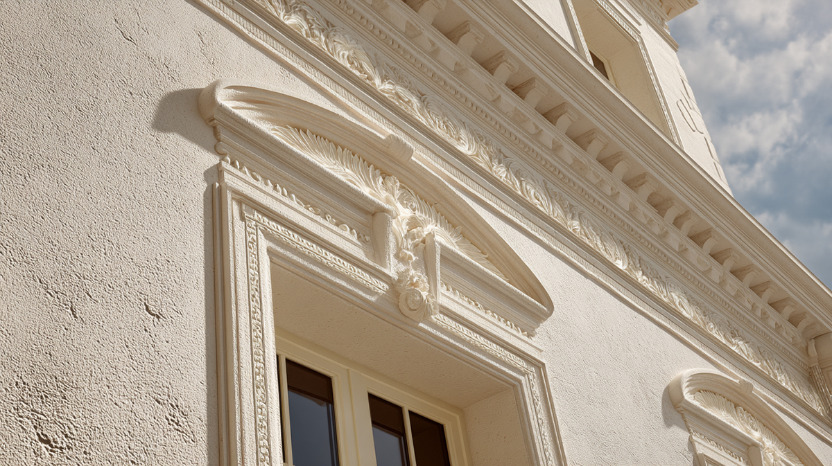 Detail fasády s minerální tepelněizolační omítkou