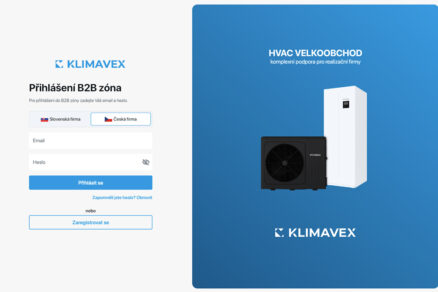 Přihlašovací stránka B2B Partnerské zóny KLIMAVEX pro realizační firmy a projektanty TZB.